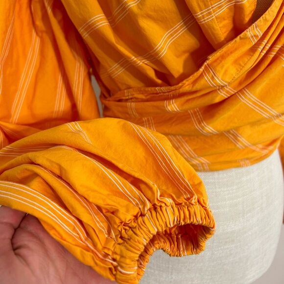 Acler Wyatt Blouse Orange White Stripe Wrap Puff Sleeve Tie Size 2 - Picture 6 of 10
